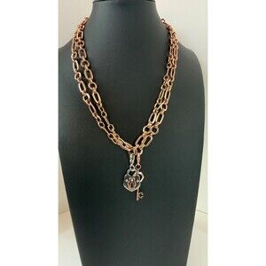 Origami Owl Rose Gold Tone Lock & Key Convertible Necklace Signed